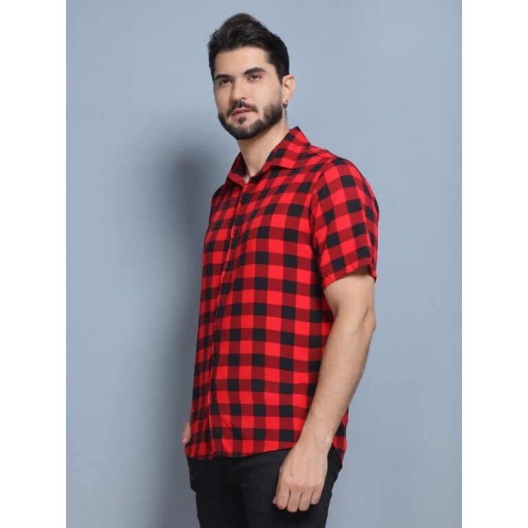 Camisa Social Estampada xadrez Masculina manga cur