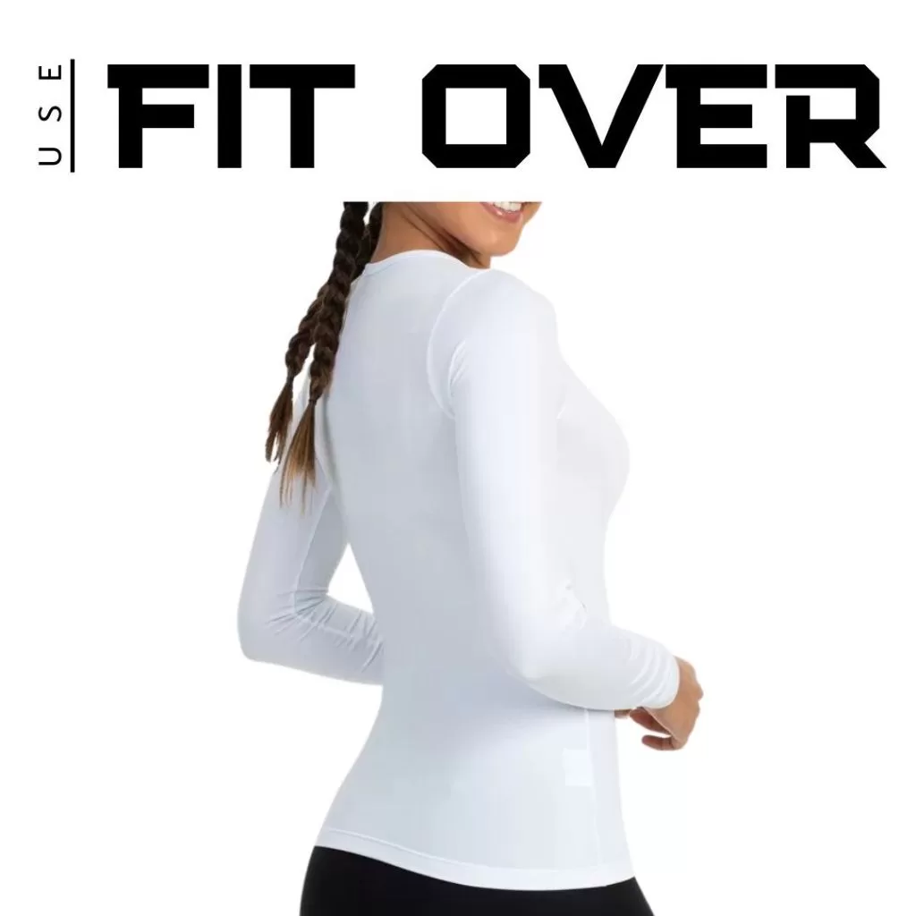 Camisa térmica – segunda pele – feminina BRANCA manga comprida com proteção UV 50+ rash guard – jiu-