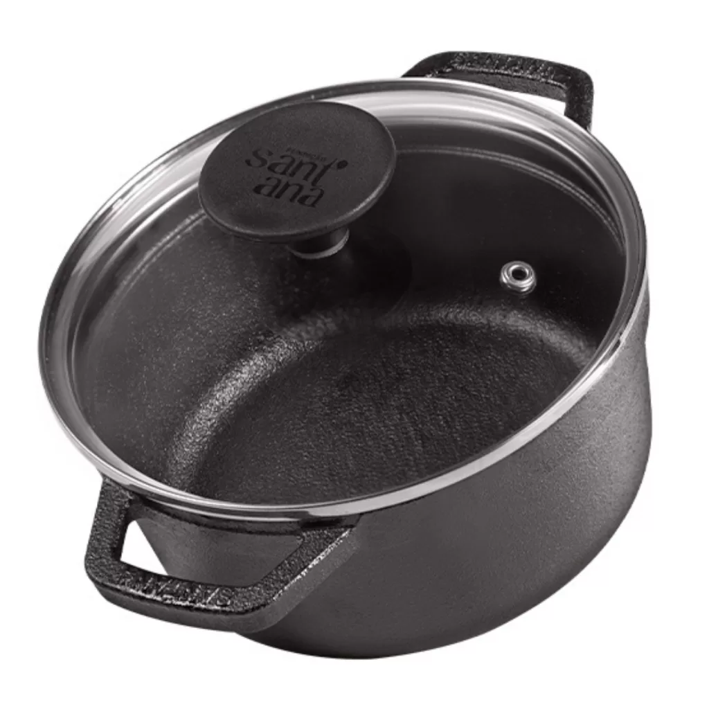 Panela De Ferro Fundido Caçarola NEO 24 cm 3,8 L Com Tampa De Vidro Santana