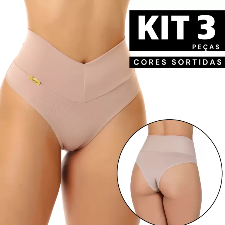 Kit 3/2/1 Calcinha Modeladora Cós Alto Microfibra