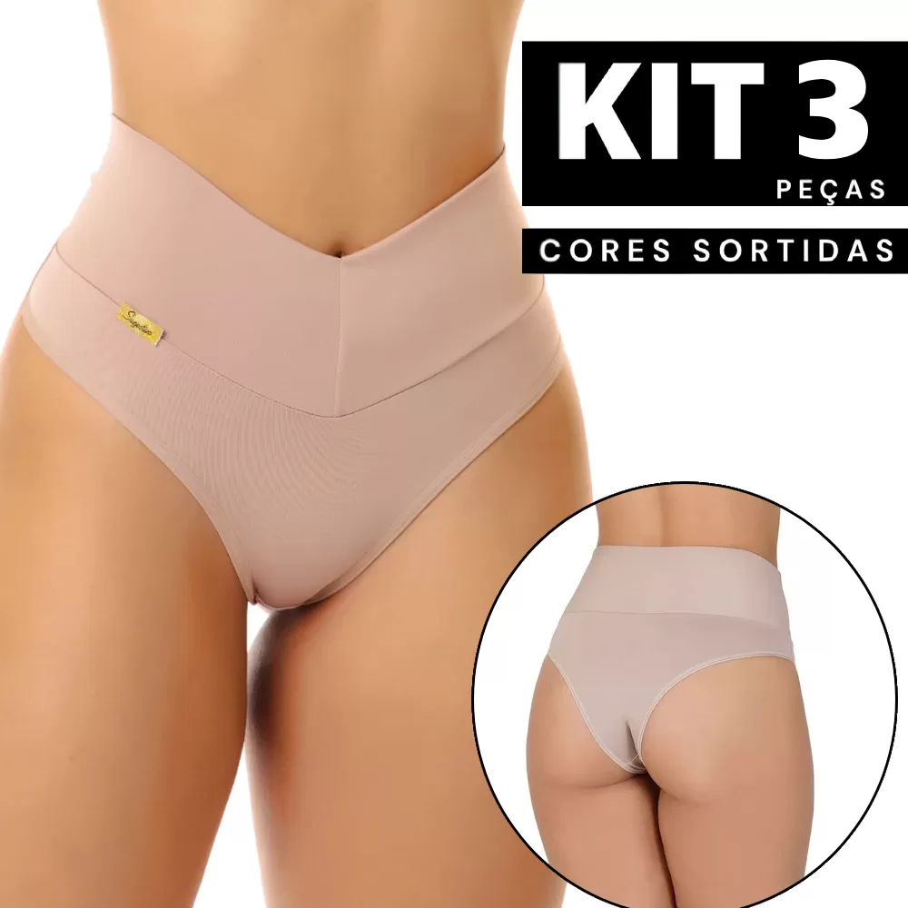 Kit 1 à 3 Calcinha Cós Alto em Microfibra com Leve Modelagem Confortável