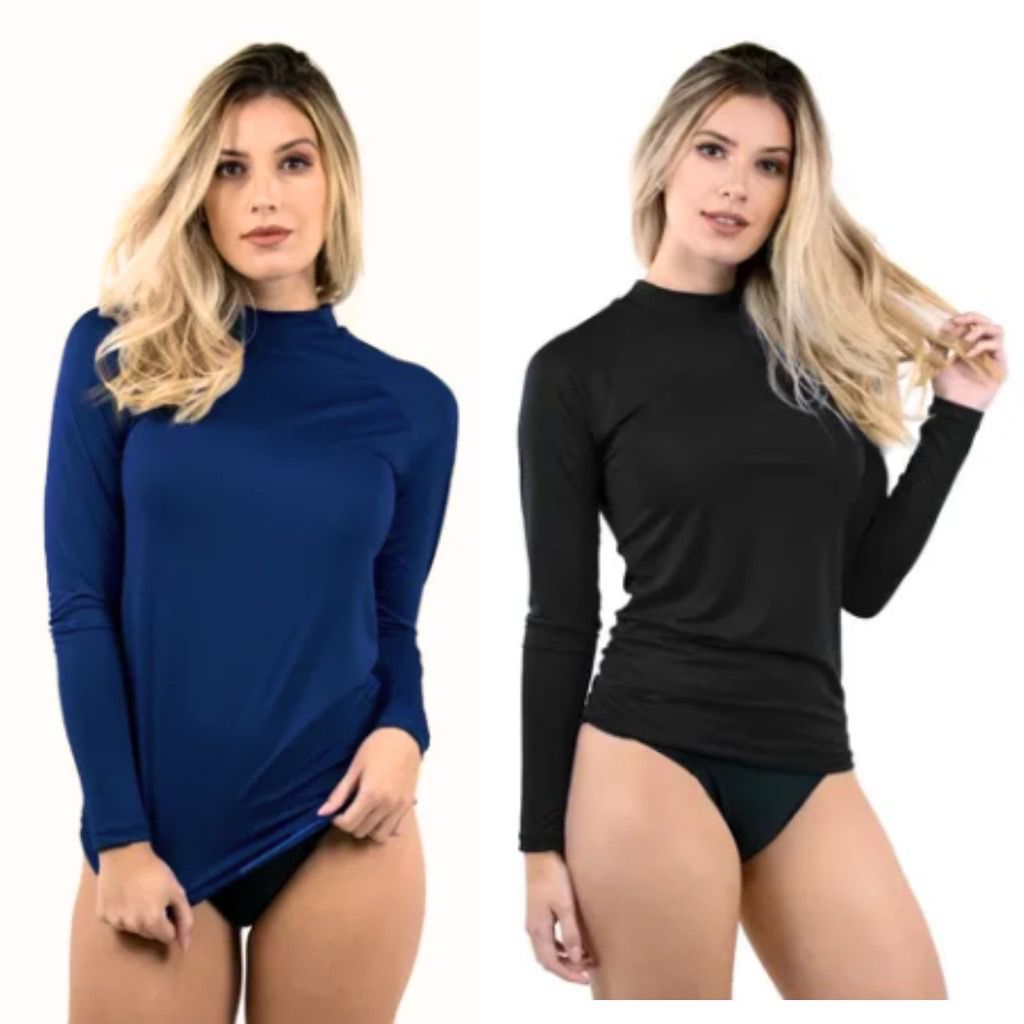 Camisa Feminina Proteção Solar Uv+50 Camiseta Segunda Pele Térmica Longa Moda Praia Promoção Blusa