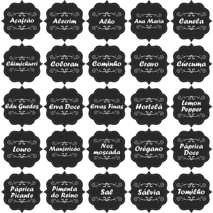 CARTELA TEMPERO 25 ETIQUETAS ADESIVO AUTO COLANTE 