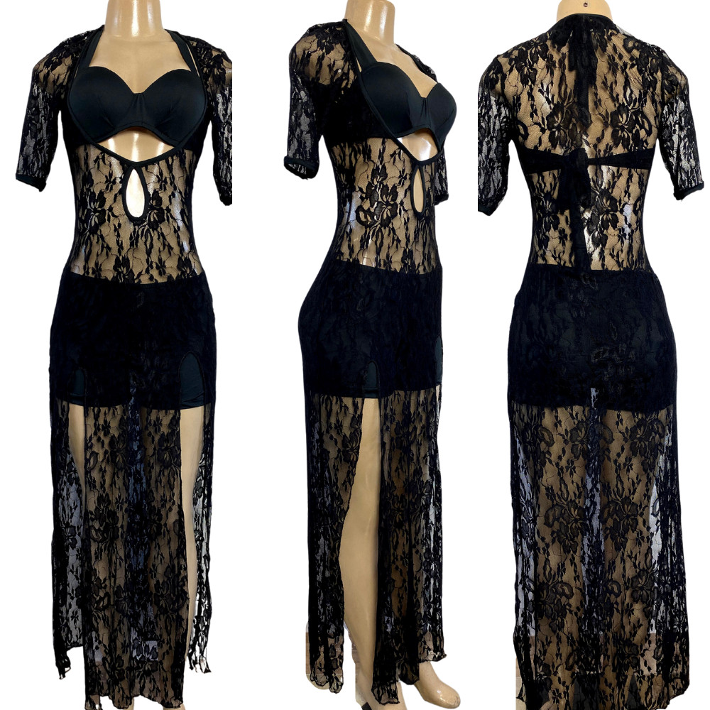 Dança do Ventre Vestido Galabia Baladi Said Renda Com Barrigueira -Envio Imediato