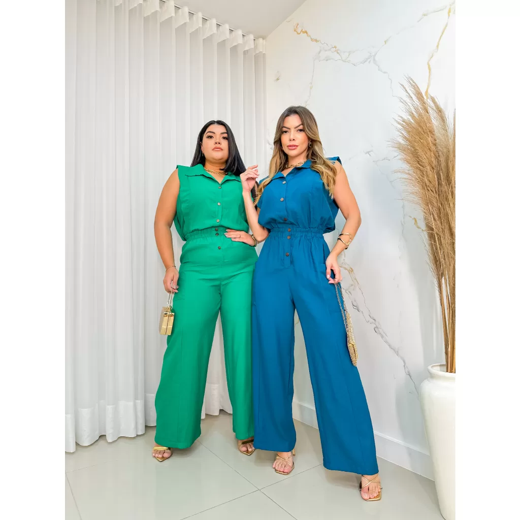 macacao social alfaiataria femenino sem manga cinturada com botao moda 185 macacao