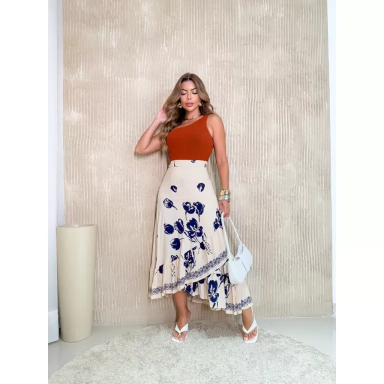 Saia Envelope Estampada Feminina C/Babado COD:048-