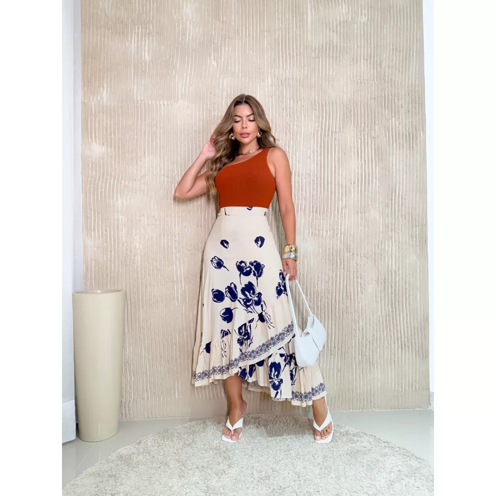 Saia Envelope Estampada Feminina C/Babado COD:048-Est