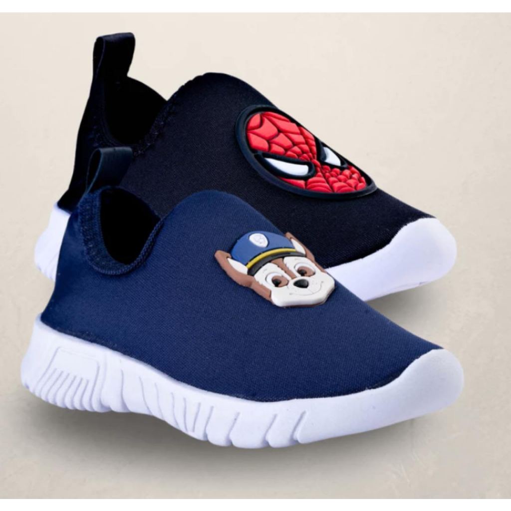 Tenis Infantil Meia Calce Facil Personagem Menino Patrulha Spider Morcego Carros Antiderrapant Confo