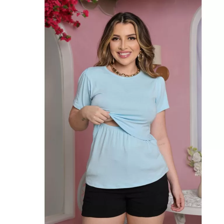 Blusa amamentação camiseta feminina maternidade 