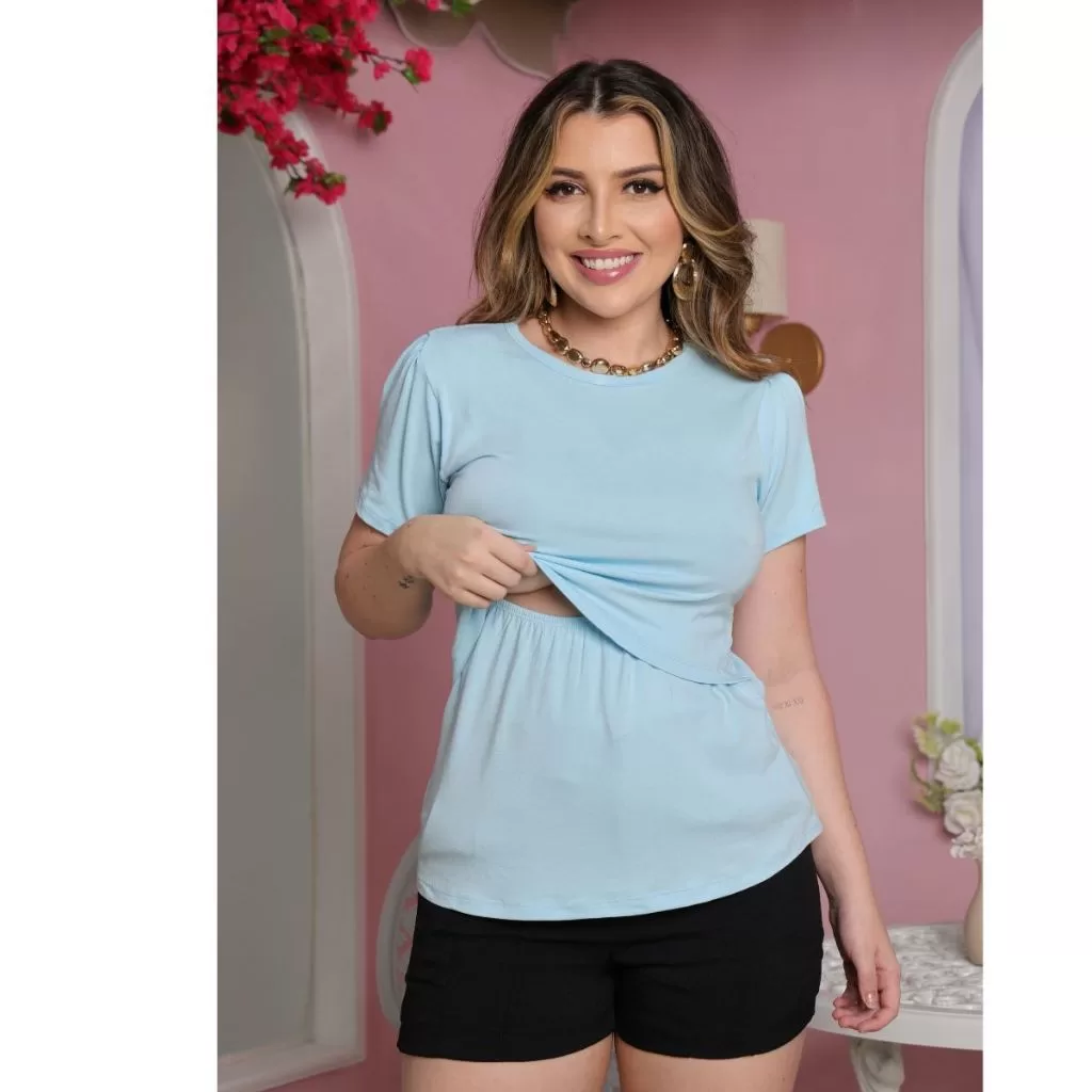 Blusa amamentação camiseta feminina maternidade t-shirt gestante blusinha grávida mãe leite manga cu