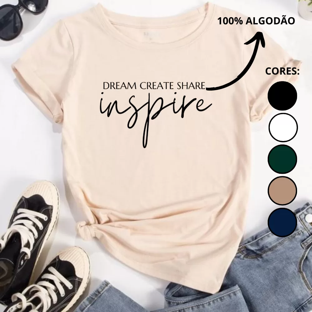 Camiseta Feminina Blusinha 100% Algodão Blusa T Shirt Básica Inspire