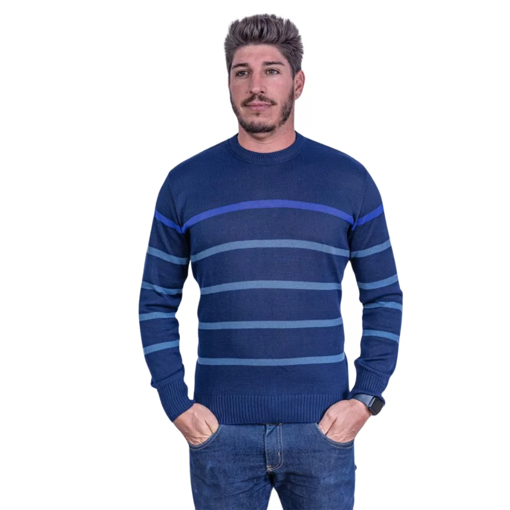Blusa Suéter Tricot Lã  Masculino Manga Longa Frio Listrada Tamanho M G GG