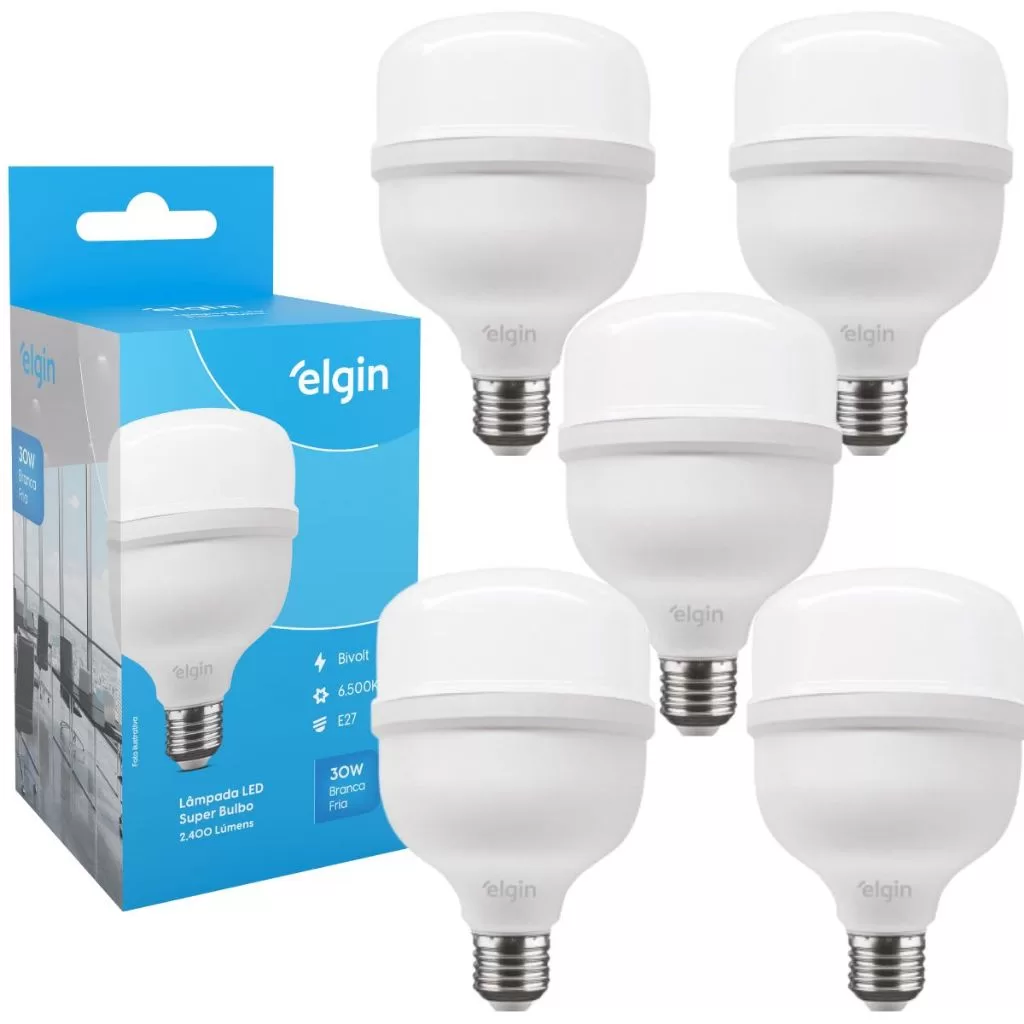 Kit 5 Lâmpadas Super Bulbo Alta Potência Led 40w 6500k – Elgin