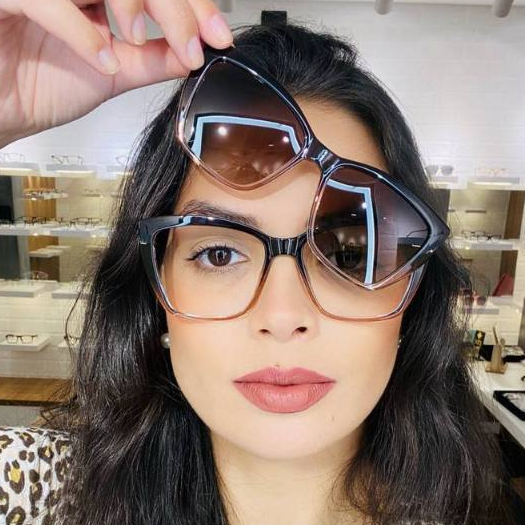 Armação Feminina de Óculos Clip On Solar 2 em 1