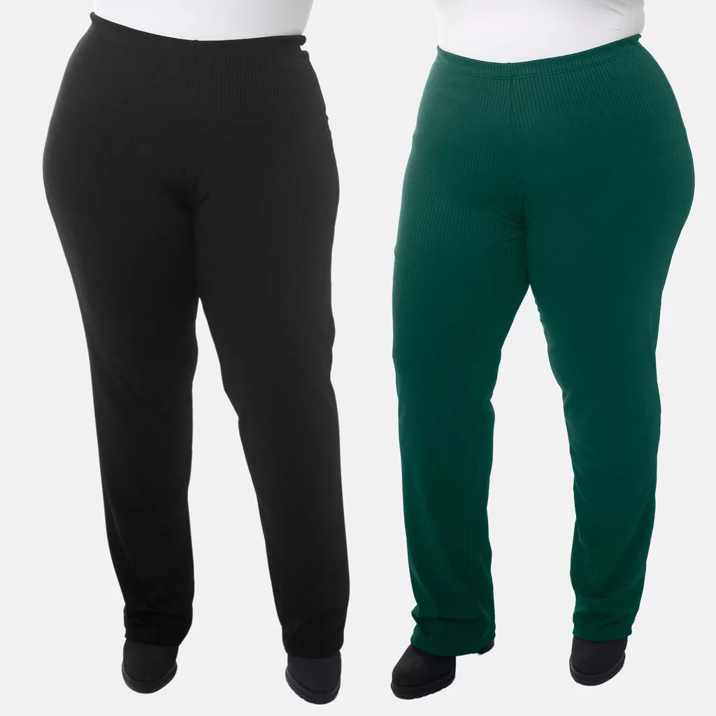 Kit 2 Calça Feminina Plus Size Canelada Mara 1210-K2-C1