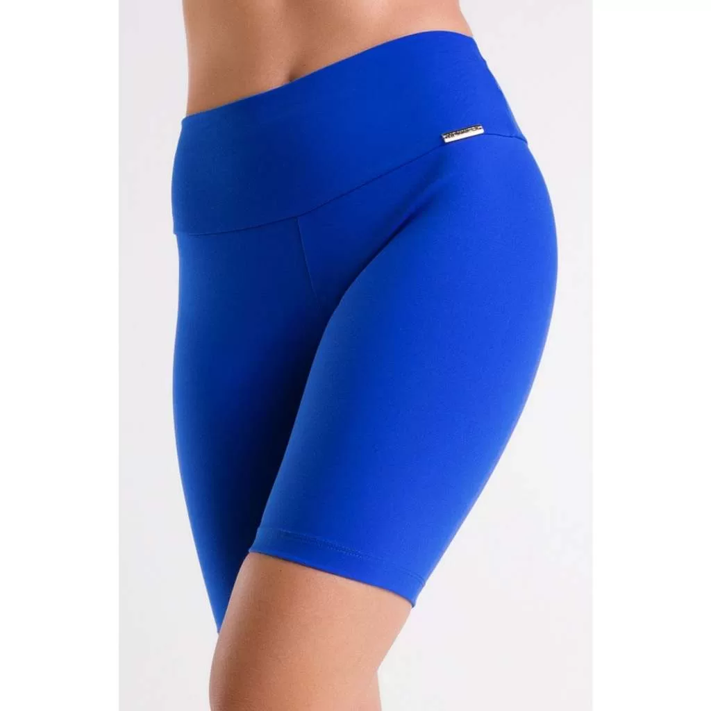 Bermuda Feminina Lisa Azul Bic Suplex Moda Fitness Ciclista Não Transparente Cintura Alta Plus Size