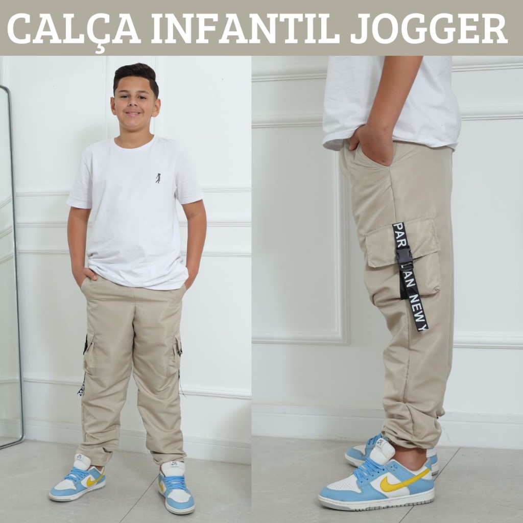 Calça Jogger Tactel Infantil Masculino Para Meninos 4 Bolsos Calça Bomber Cargo Hip Hop Tamanho 4 6