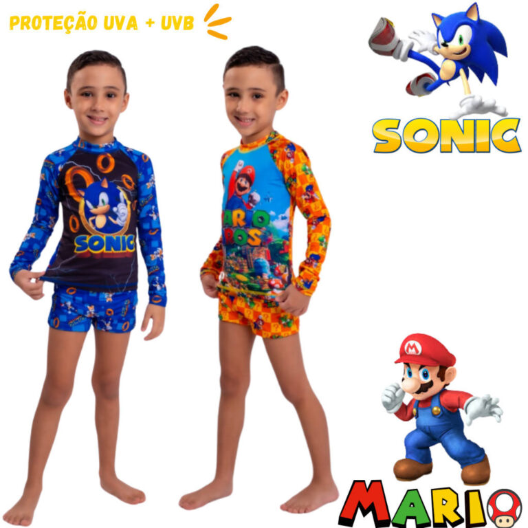 Conjunto Infantil Moda Praia Manga Longa Proteçã