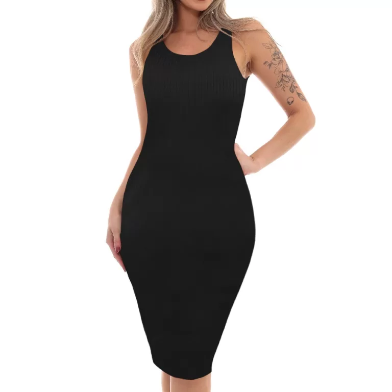 Vestido Midi Dia a Dia Regata Canelado Básico Cas