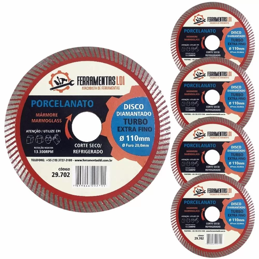 Kit 5 Disco Corte Diamantado Extra Fino 110mm Porcelanato Ferramentas LDI