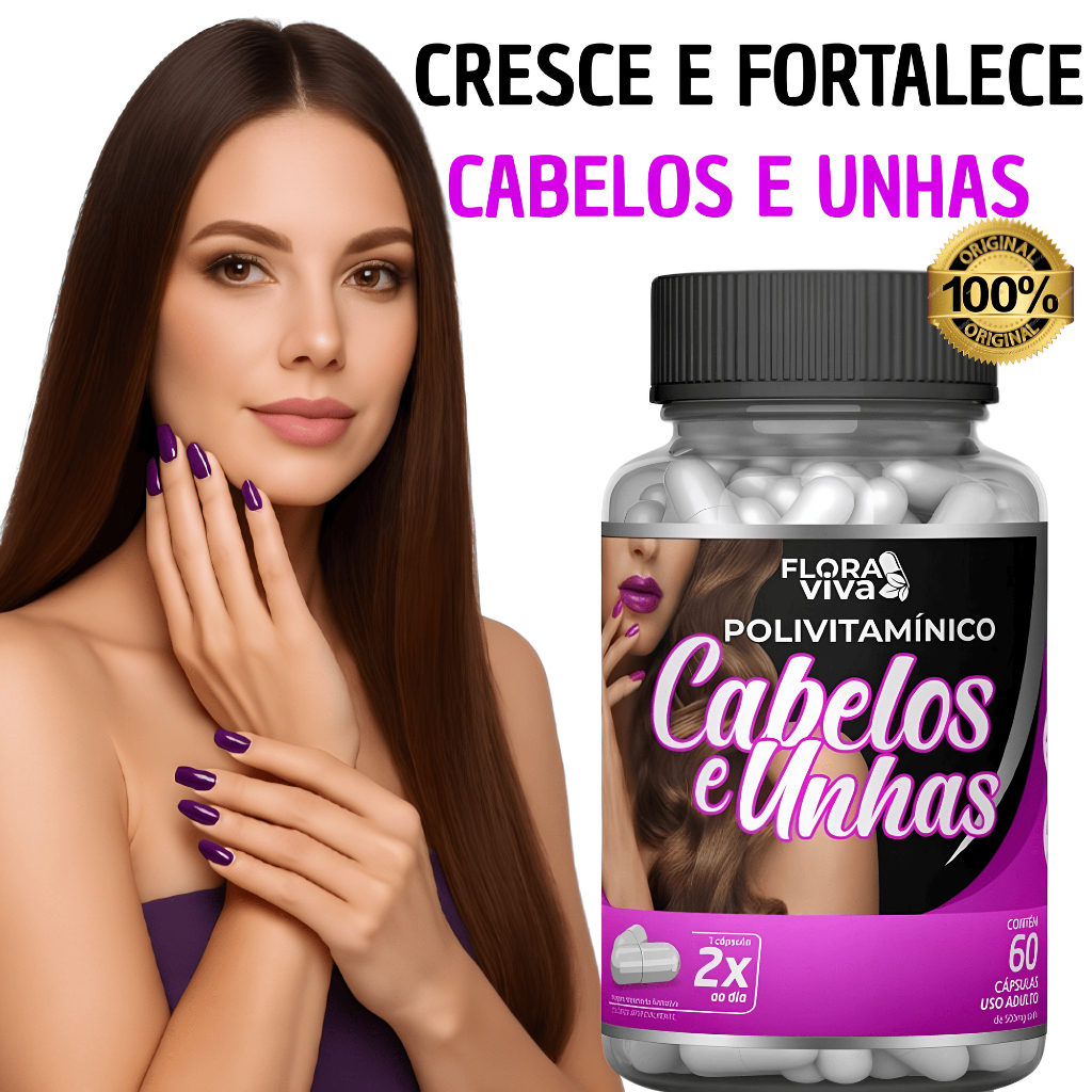 Vitamina para Cabelos e Unhas com Biotina, Vitamina C e B12  Força e Crescimento Natural