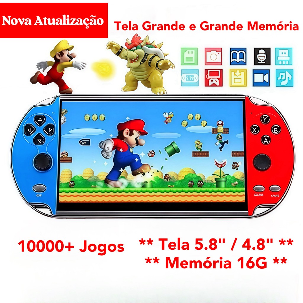 2025 Videogame Portatil Tela 5.8 /4.8 +10000 Jogos Retro 16GB, Console de Mão Memoria Expansivel