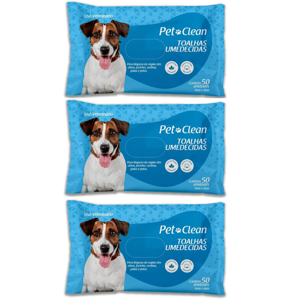 Kit 3 Toalhas Lenços Umedecidos Para Pet Cães e Gatos 150 unidades