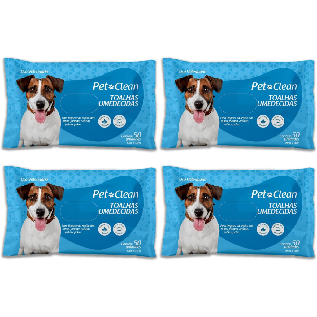 Kit 4 Toalhas Lenços Umedecidos Para Pet Cães e Gatos 200 unidades