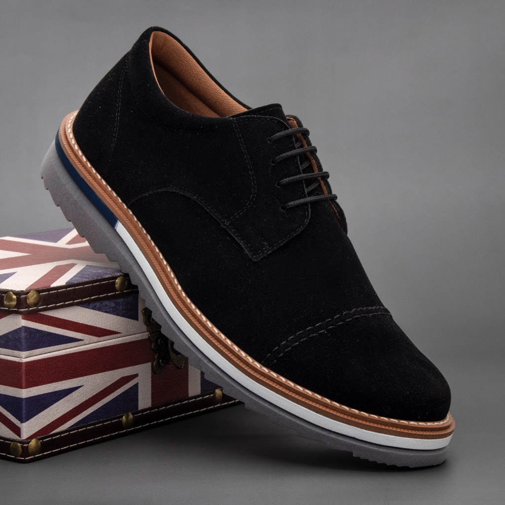 Sapato Oxford Camurça Masculino Ingles Brogue Sola Bicolor Costurada Confortavel Elegante