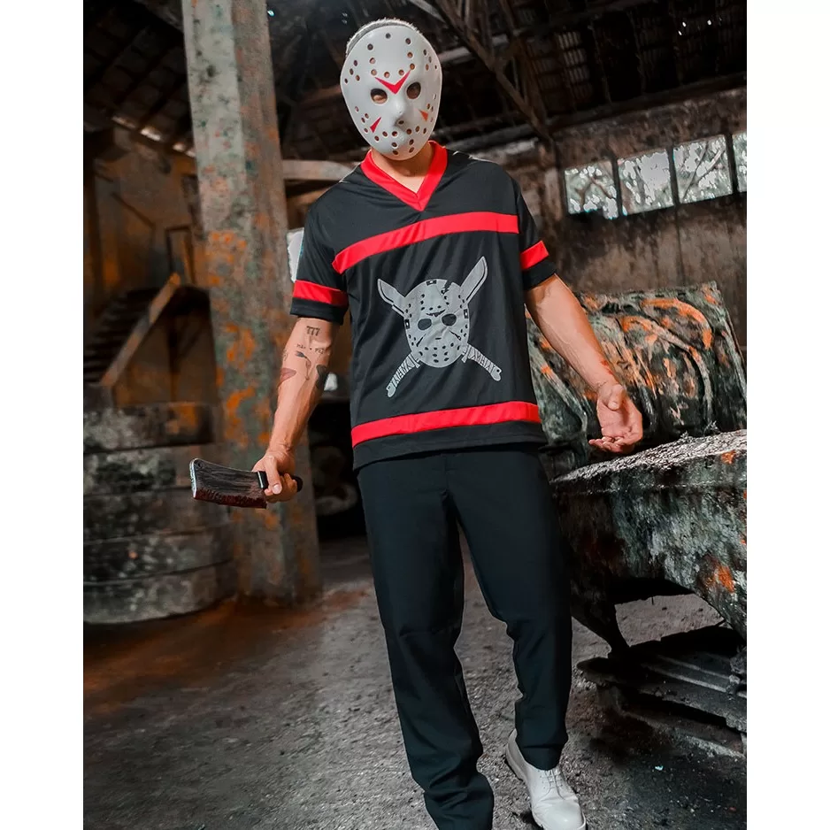 Camisa Fantasia Jason Masculino Máscara Halloween Terror Serra Elétrica