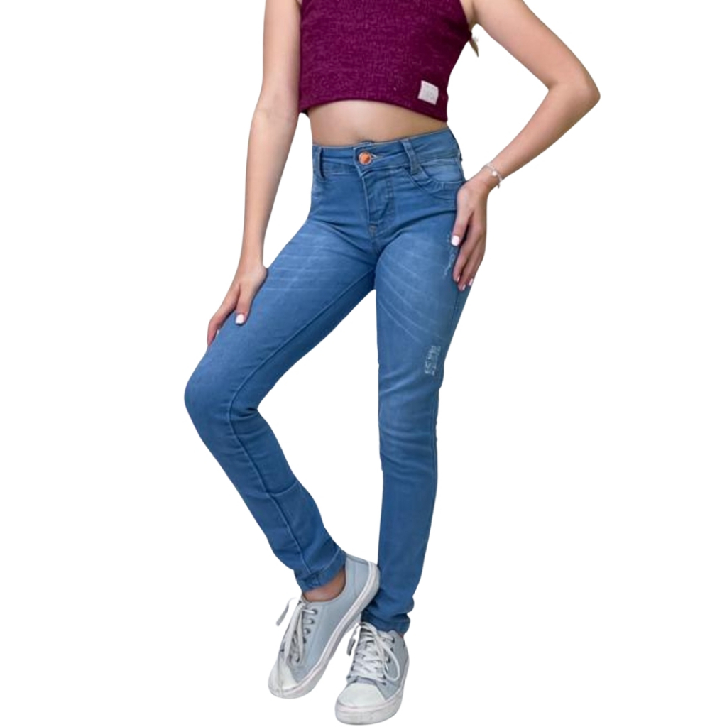 Calça Jeans Skinny justa infantil feminina juvenil de menina da moda em PROMOÇÃO de verão