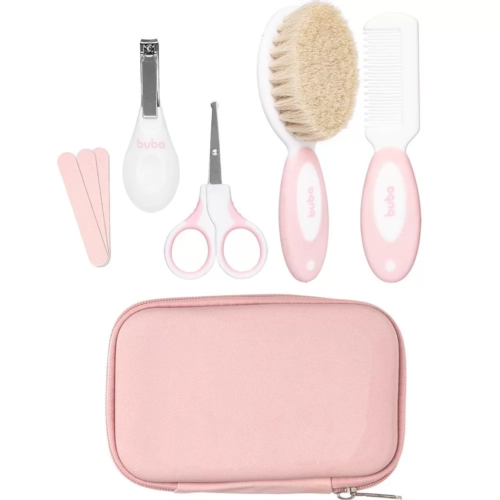Kit Higiene Cuidados do Bebê 7 Peças com Estojo Rosa – Buba
