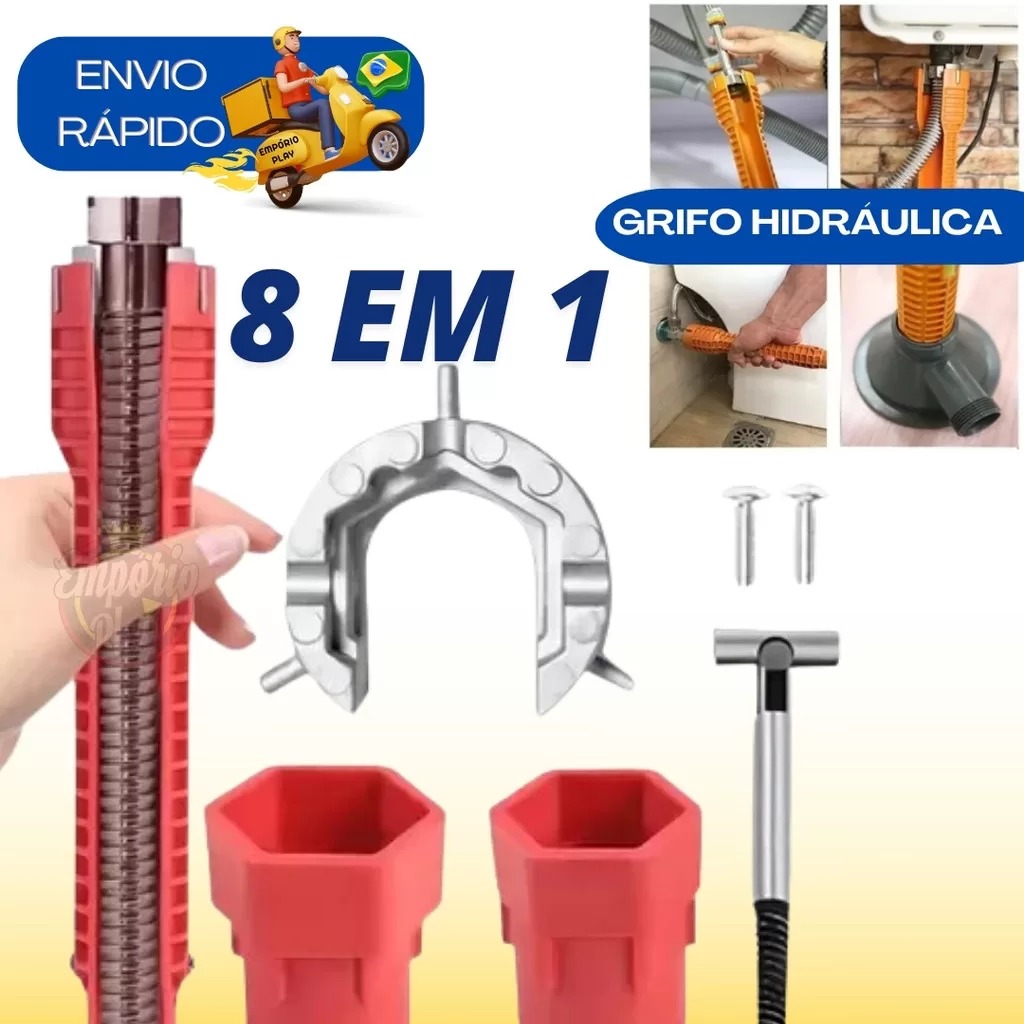 Chave Grifo Inglesa Instalador Hidráulico 8×1 Multiuso Pia Torneira Encanamento Inglesa Ferramenta