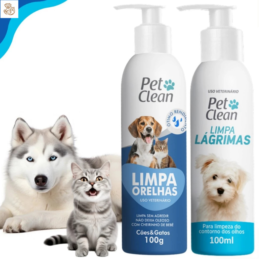 Kit Limpador de Orelhas Ouvidos 100g + Limpa Lagrimas 100ml Pet Para Cachorro e Gato Pet Clean