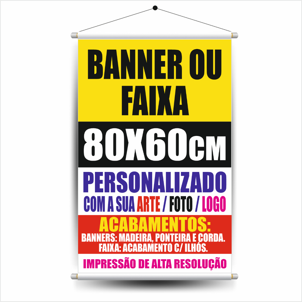 Banner Personalizado Foto Logo Sua Arte 80x60cm Impressão Lona Prova DÁgua