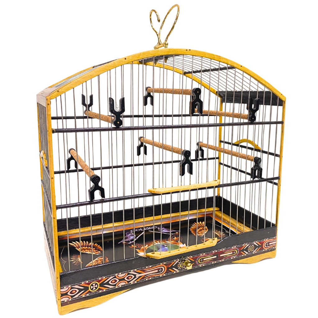 Gaiola Passaros Pequeno em Madeira Aço Black Premium Coleiro Papa Capim Lisa Torneio