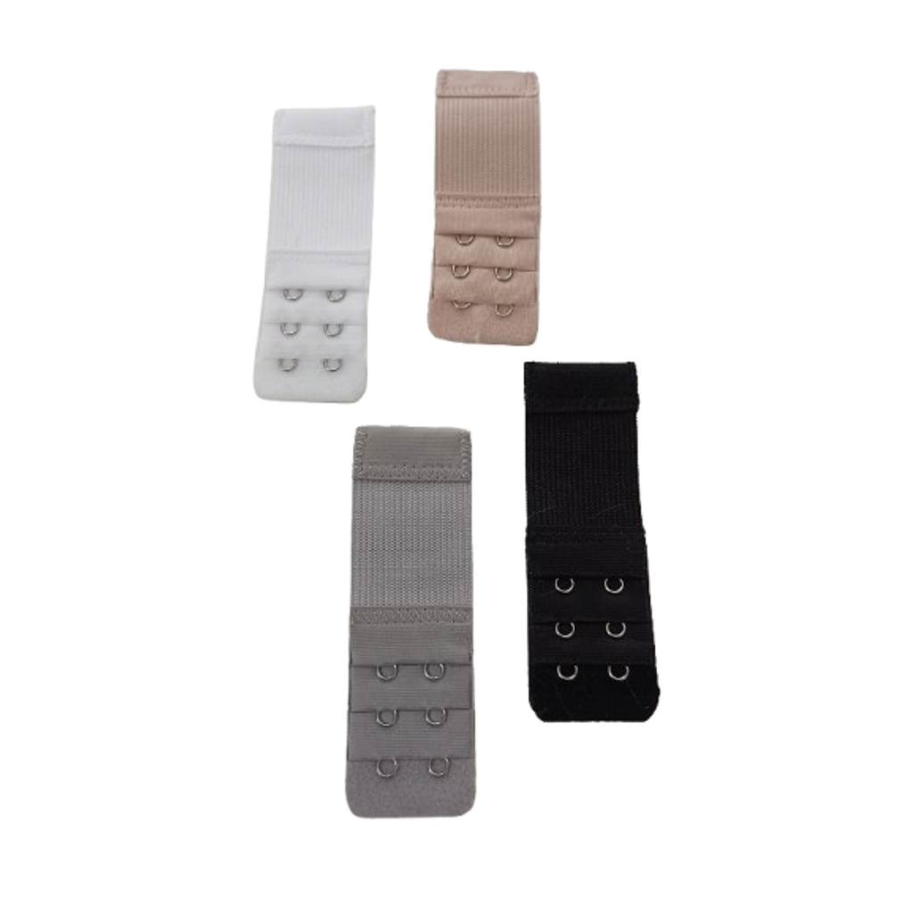 Kit com 4 extensores de Soutien, Preto, Bege, Branco e Cinza Elástico, Multicor