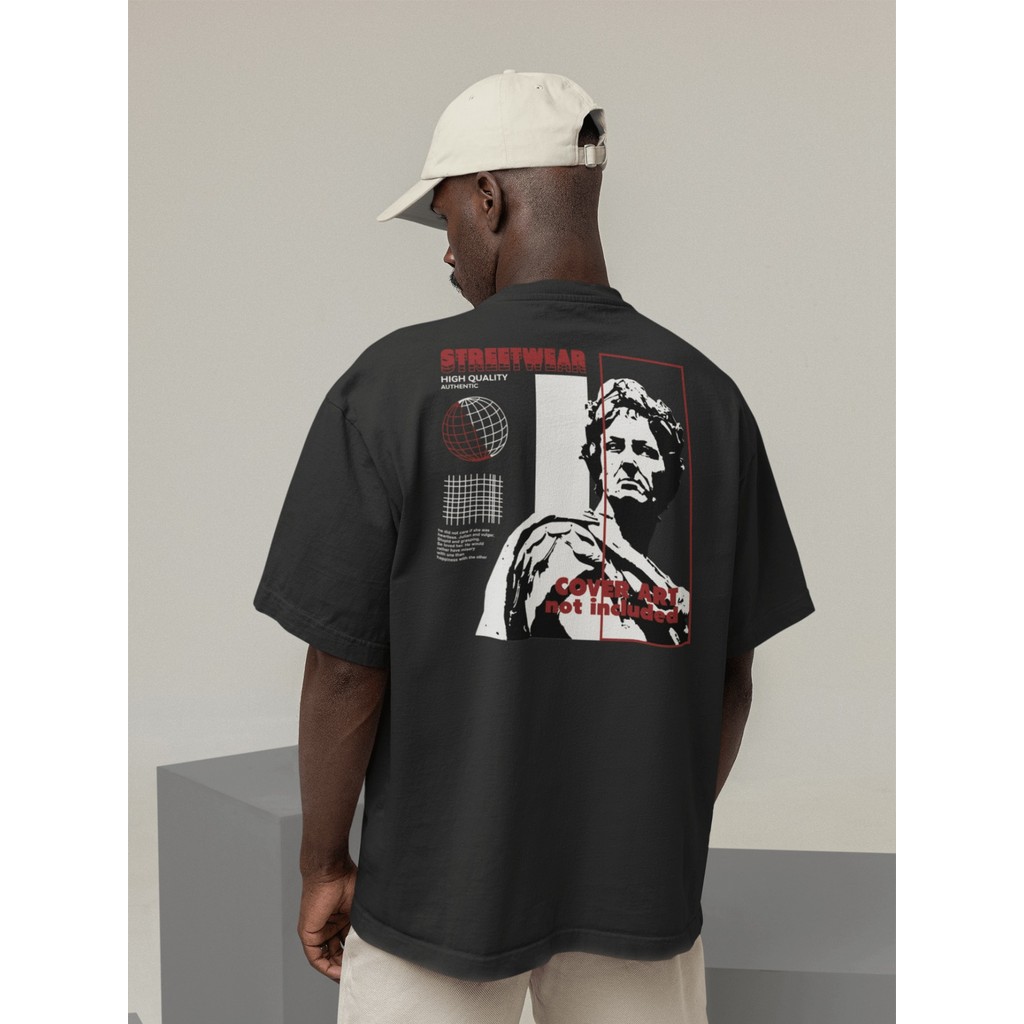 Camiseta Oversize Streetwear Masculino e Feminino 100% Algodão Treino e Dia a Dia Preto e Off Whte E