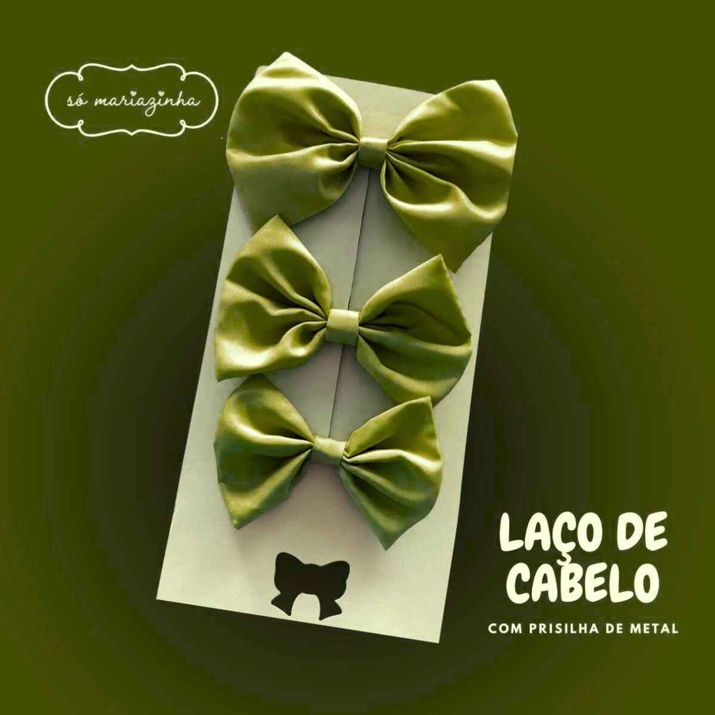 Laço Decorativo de Cabelo Com Trio Grande Medio Pequeno Oliva REF4202