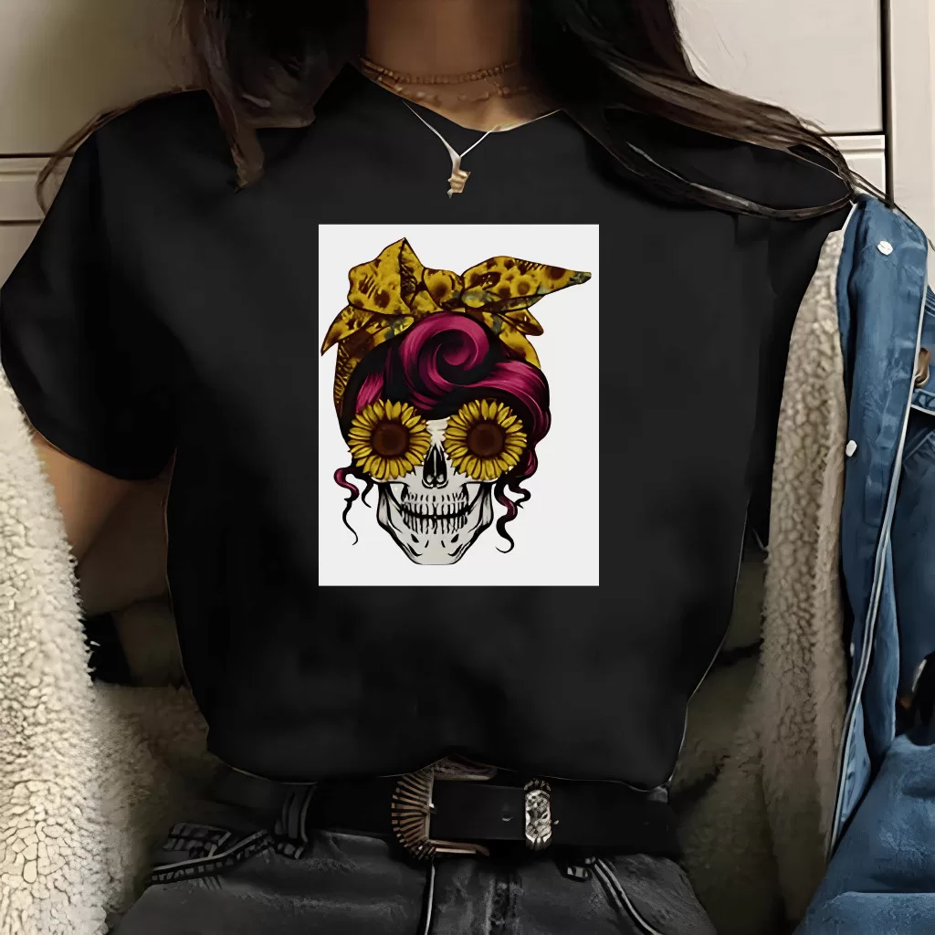 Camiseta Caveira | beleza girassol sol (Preta)