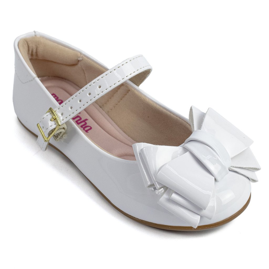 Sapatilha Molekinha Infantil Menina Laço Modinha 2083-122 Branco Verniz