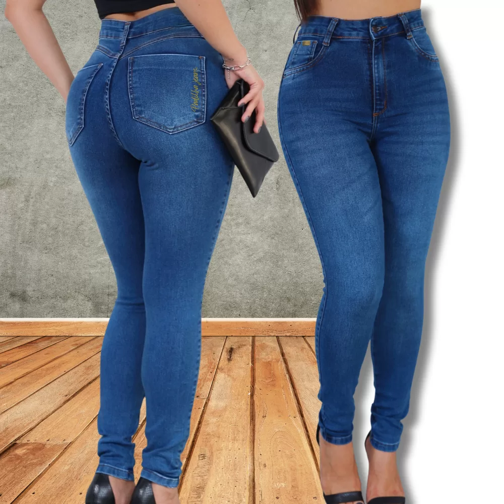 Calça Jeans Feminina Skinny Bigode Md Lançamento Elastano Cintura Alta Efeito Levanta Bumbum