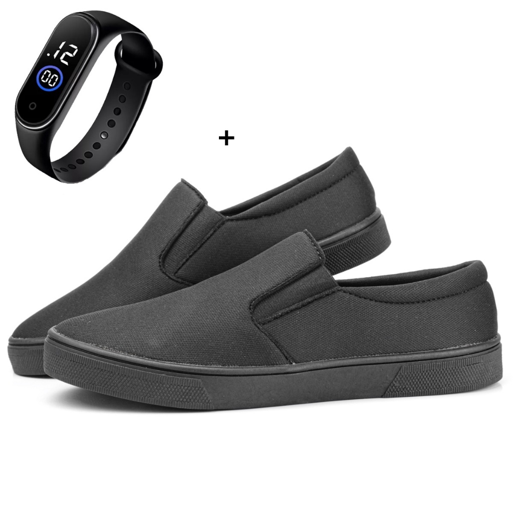 Tenis Casual Slip on Iate Masculino Original  Unissex + Relogio Digital