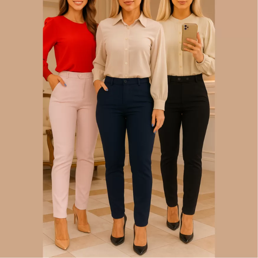 Calça Alfaiataria Slim Feminina Cintura Alta Social Elegante Moda Luxo Premium  Empresaria Trabalho