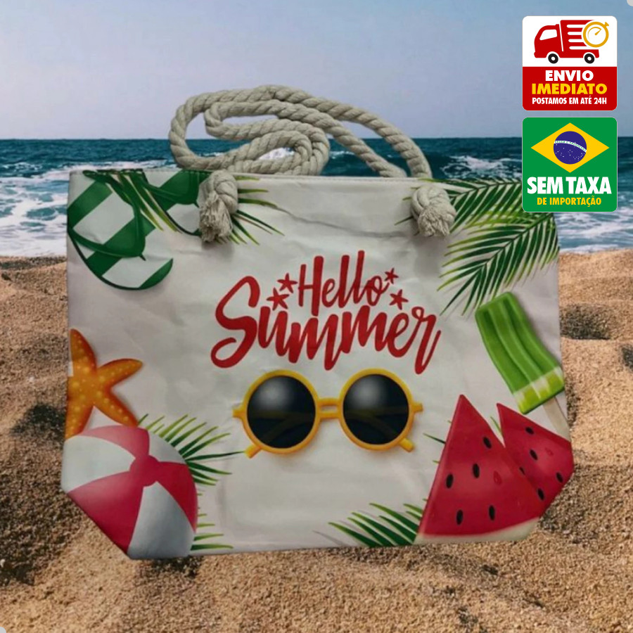 Bolsa de Praia Estampada 49cm Feminina Alça Corda   RD1094 RD1095 RD1096
