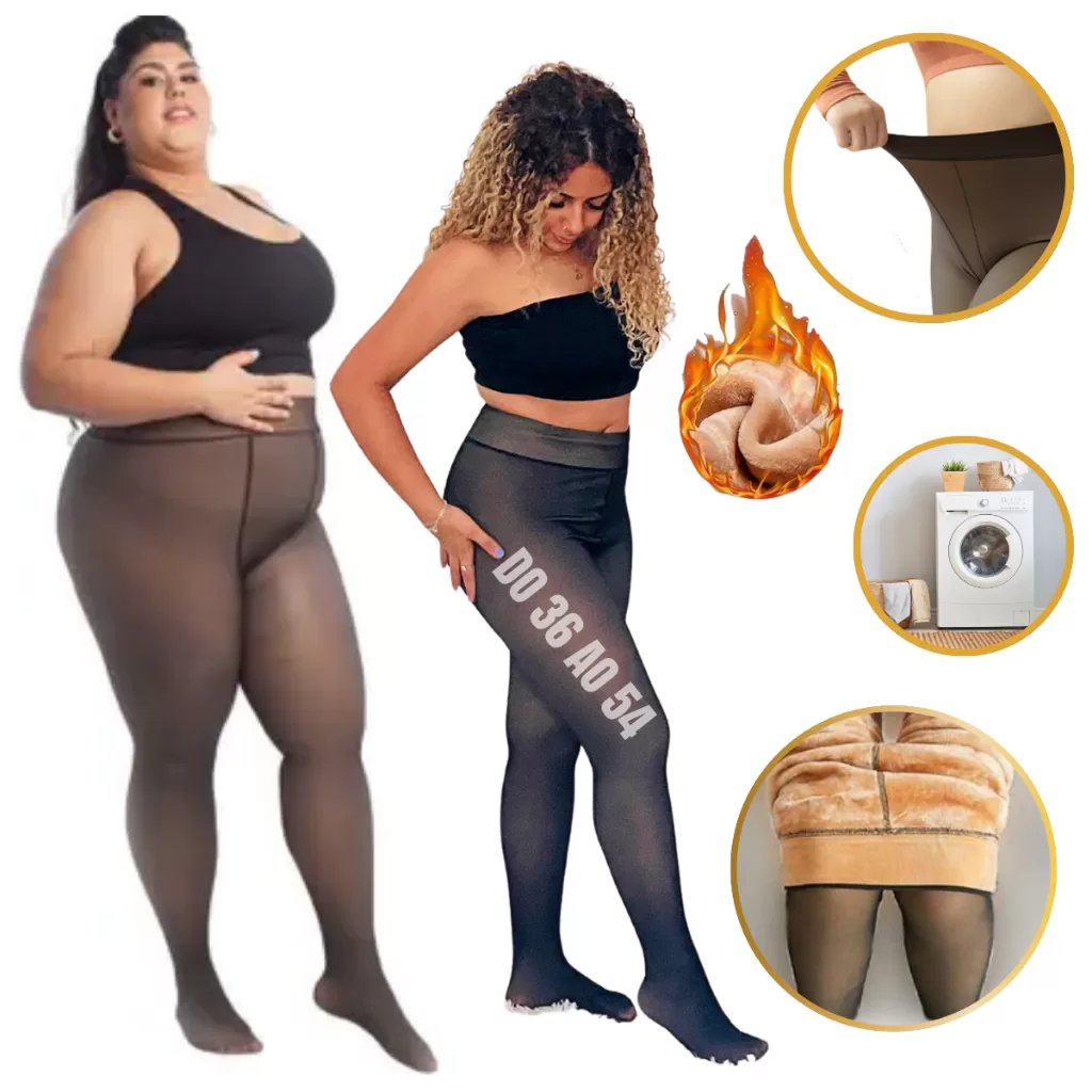 Meia Calça térmica translúcida forrada pelúcia peluciada pelinho lã fio 80 Inverno Frio Premium