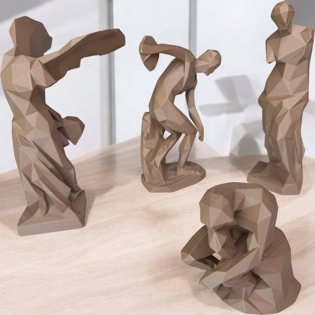 Kit 4 Escultura Geométrica Decorativa Bege