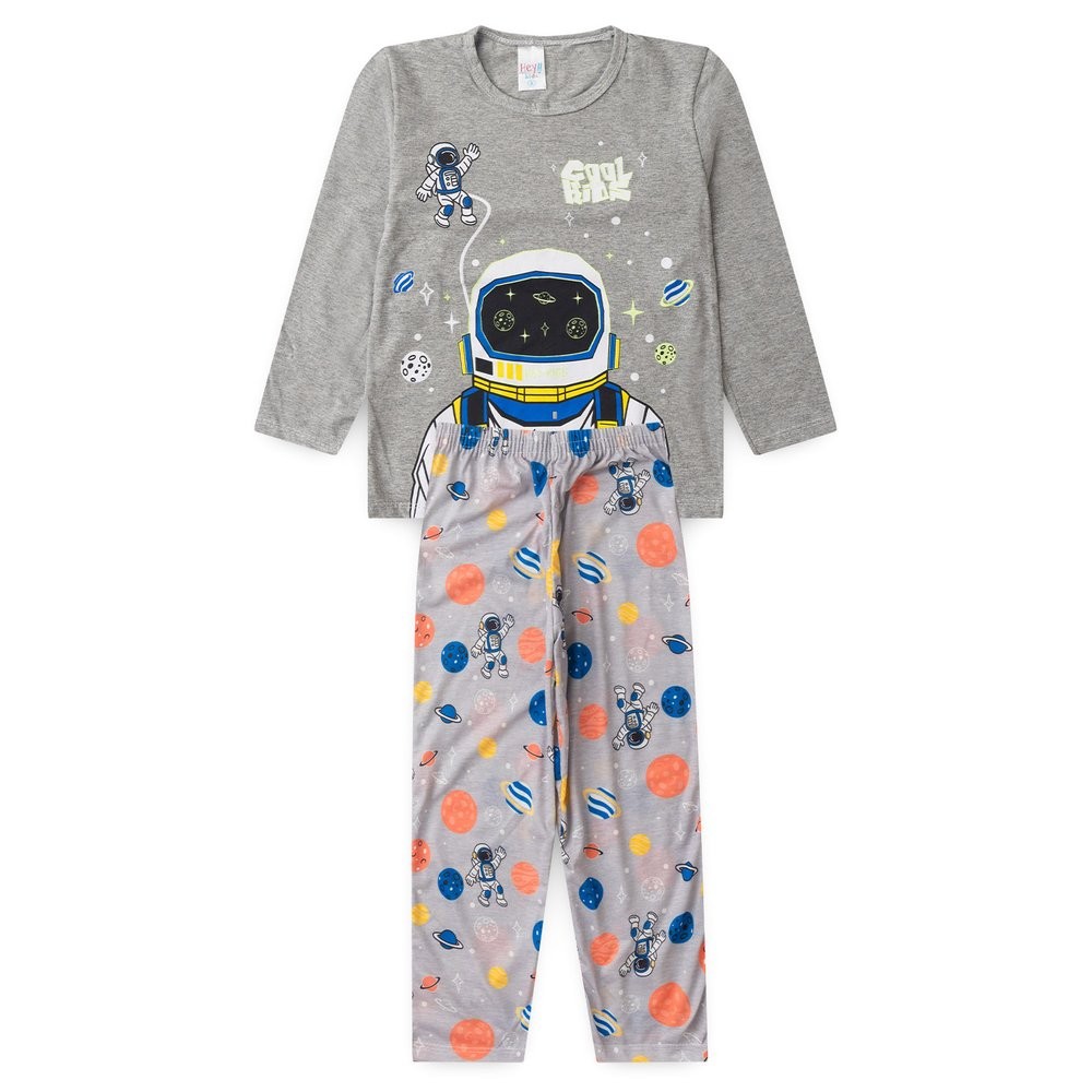 PIJAMA INFANTIL MASCULINO ASTRONAUTA COM PUNHO