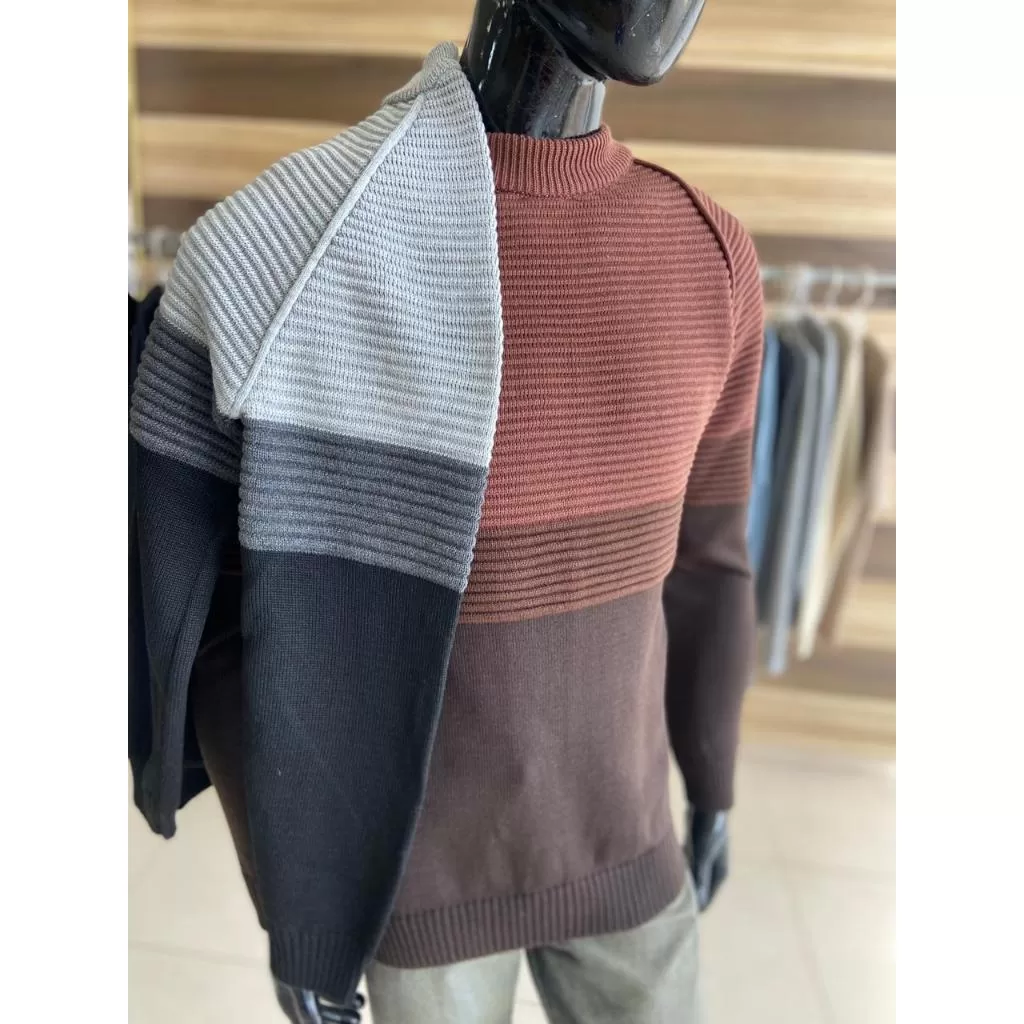 Blusa de tricot Masculina gola careca Bicolor .