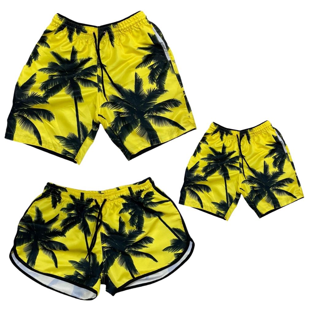 Kit Familia 3 Peças Shorts Praia Conjunto Casal Pai Mae Filho Moda Praia Barat